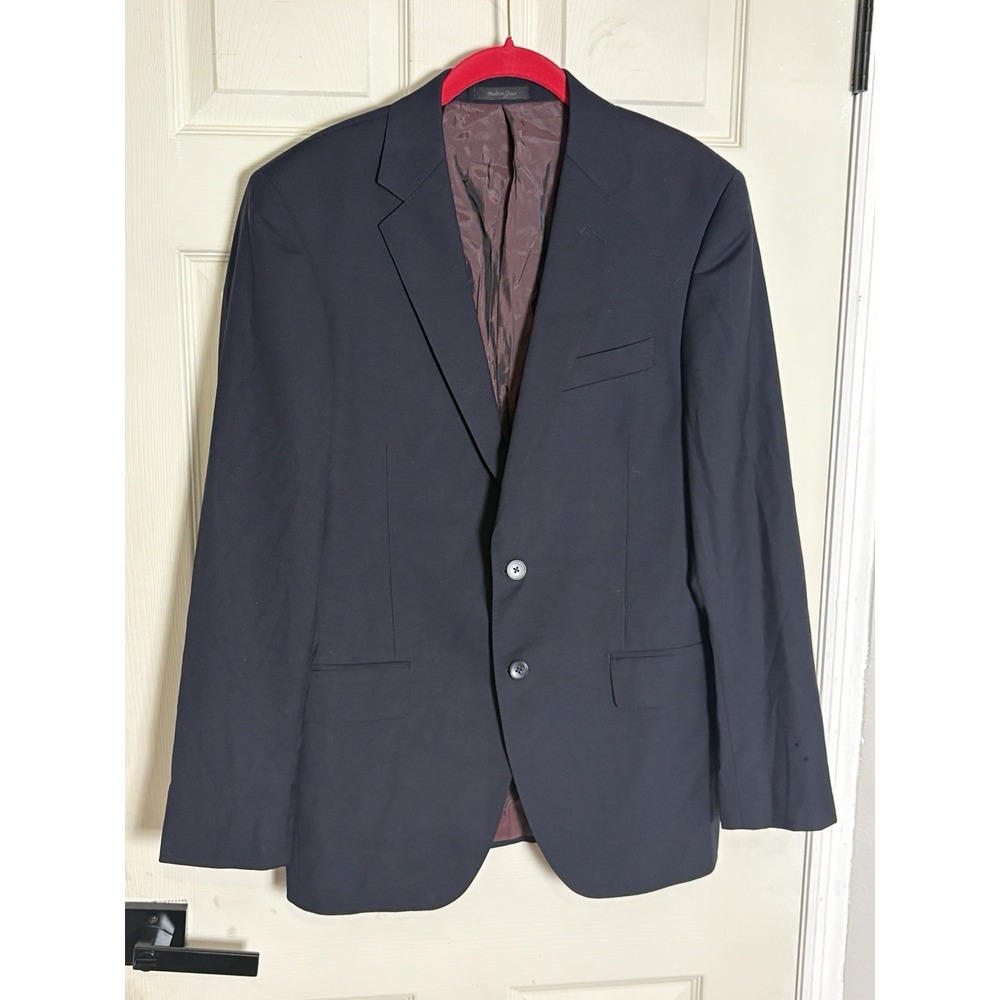 Neiman Marcus Blazer Mens 40R Navy Wool Herringbone 2 Button Sport Coat READ